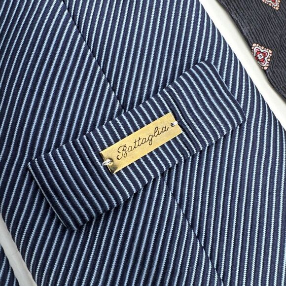 Lot of 2 Battaglia Tie 100% Silk Blue Pattern Stripe Designer Hand Made in Italy - Picture 5 of 10